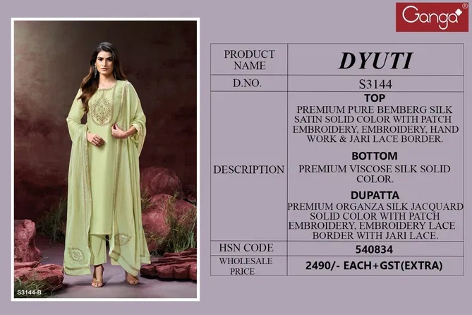 Dyuti 3144 By Ganga Bemberg Silk Dress Material Suppliers In India